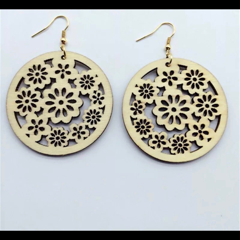 Natural Wooden Flower Dangle Earrings